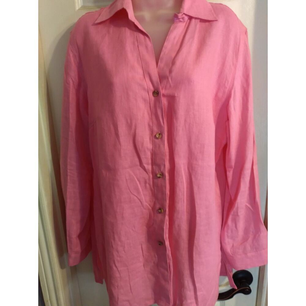 Diamond Button Up Shirt Linen Women's Sz XL Preppy Relaxed Laganlook Beach
